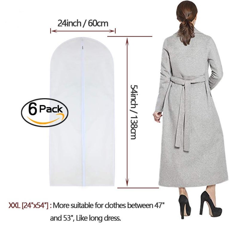 HomeClean Dress Bags for Hanging Clothes 24'' x 54'' Long Dress Hanging Garment Bag White Breathable Garment Bags for Hanging Clothes Full Zipper Dust Cover for Storage Closet Pack of 6 - Image 2